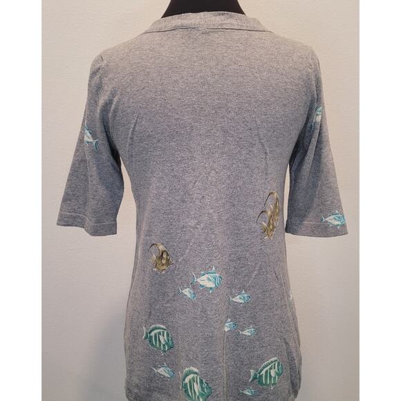 Moth by Anthropologie “Shoaling Gleam” Pullover – Gray with Fish Print – Medium - Picture 4 of 10